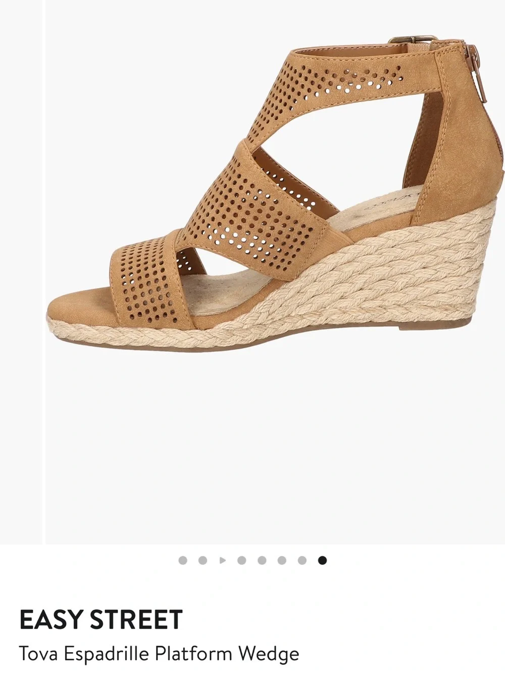 Easy Street Tan Perforated Espadrille Wedge Sandals